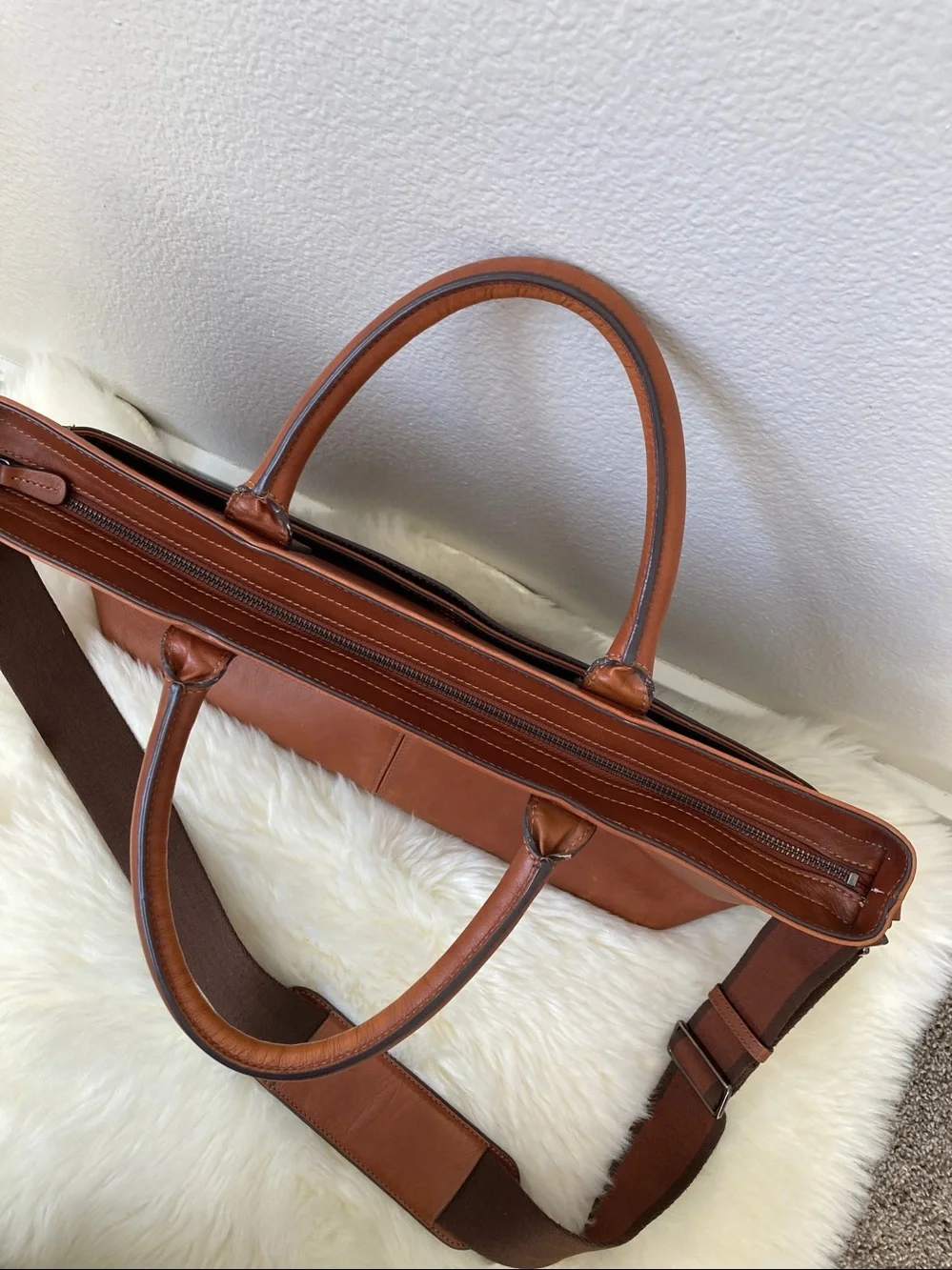 Mark & Graham Men's Leather Briefcase in Cognac Brown